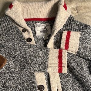 Roots Women's Gray Cardigan with Cream and Red Accents